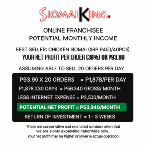 Siomai King Online Franchise potential income