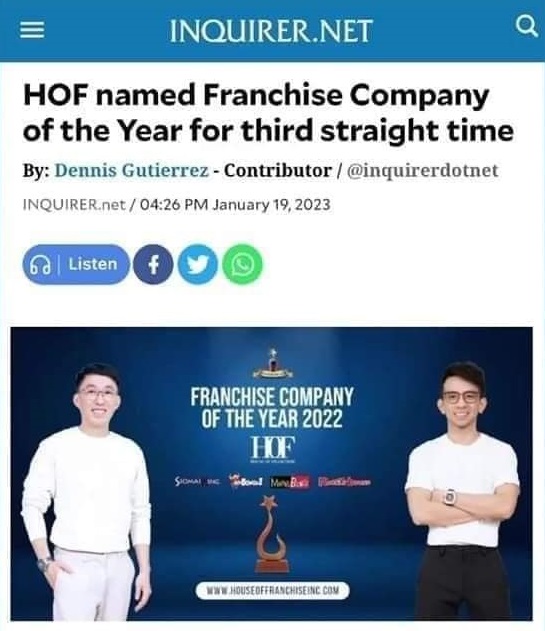 Siomai King Franchise Company of the year 3 straight year